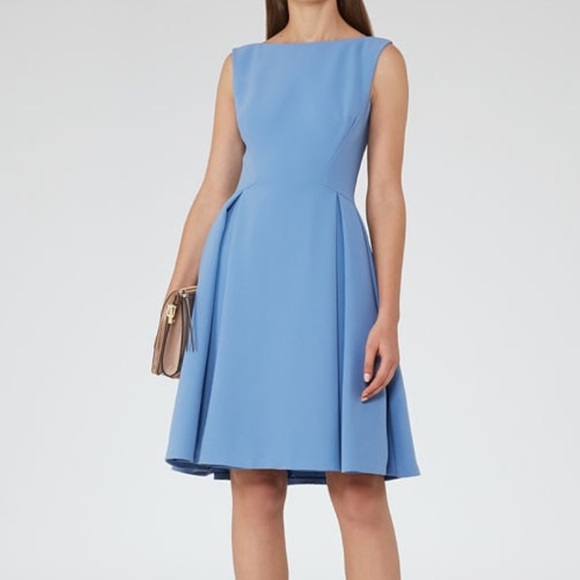 REISS Eri Fit And Flare Dress Deep Sky Blue Size 4 - Picture 2 of 11